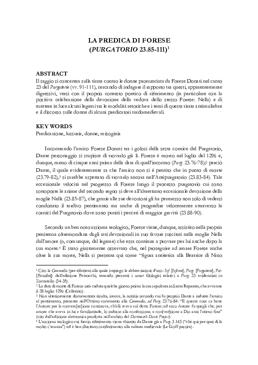 (PDF) La predica di Forese (Purgatorio 23.85-111)