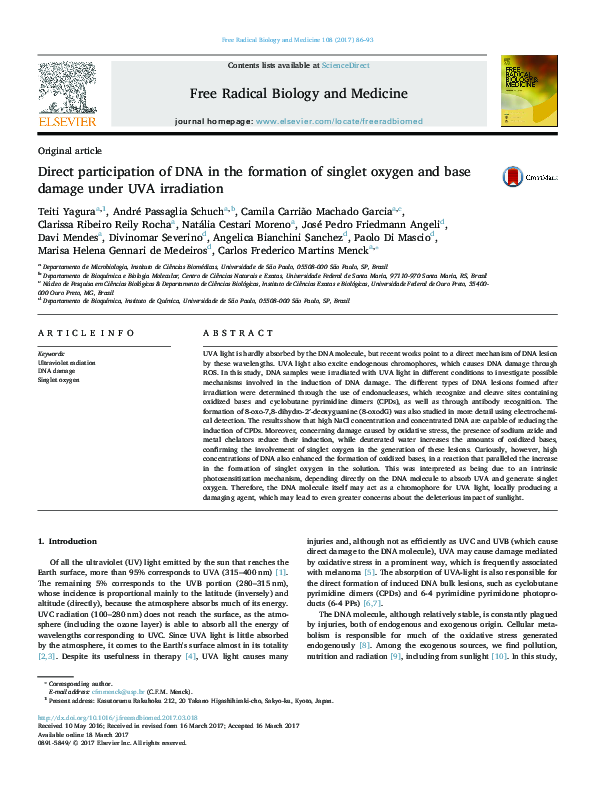 (PDF) Direct participation of DNA in the formation of singlet oxygen ...