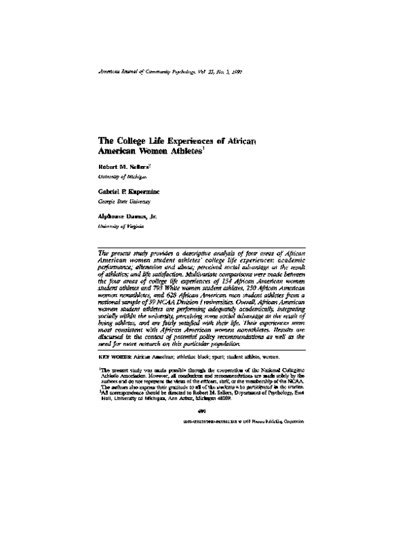(PDF) The College Life Experiences of African American Women Athletes
