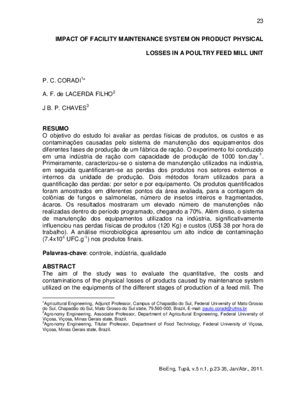 (PDF) Impact of Facility Maintenance System on Product Physical Losses