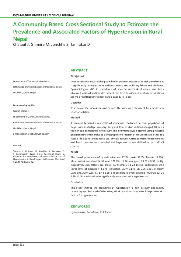 (PDF) A Community Based Cross Sectional Study to Estimate the ...
