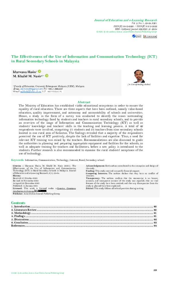 (PDF) The Effectiveness of the Use of Information and Communication ...