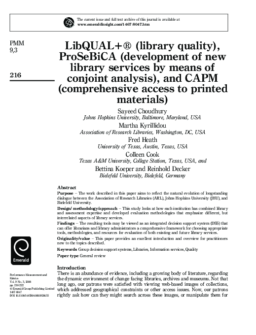 (PDF) LibQUAL+® (library quality), ProSeBiCA (development of new ...