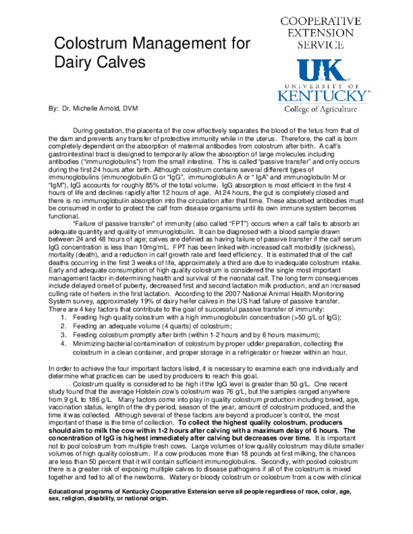 (PDF) Colostrum Management for Dairy Calves