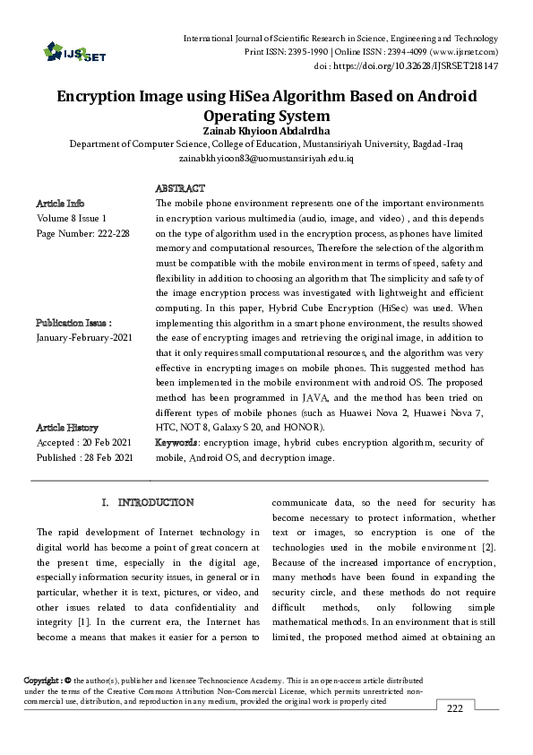(PDF) Encryption Image using HiSea Algorithm Based on Android Operating ...
