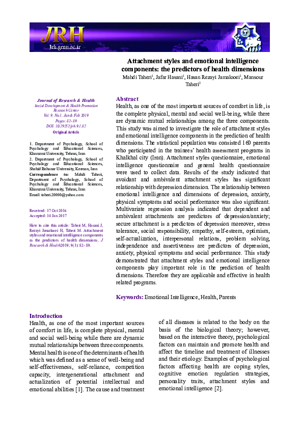(PDF) Attachment styles and emotional intelligence components the