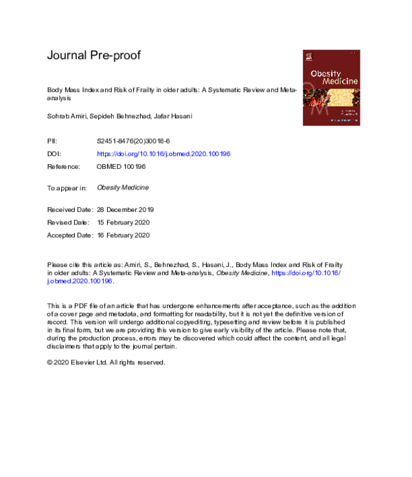 (PDF) Body Mass Index and risk of frailty in older adults: A systematic ...