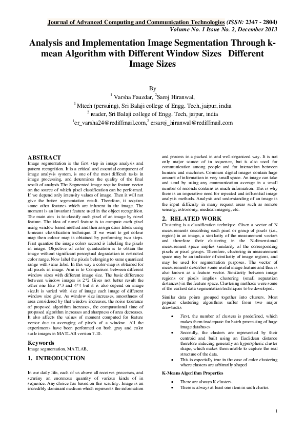 (PDF) Analysis and Implementation Image Segmentation Through k- mean ...