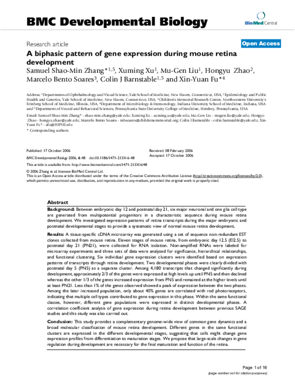 (PDF) Gene Expression Patterns in Mouse Retina Development