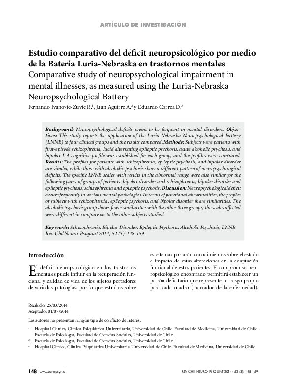 (PDF) Estudio comparativo del déficit neuropsicológico por medio de la ...