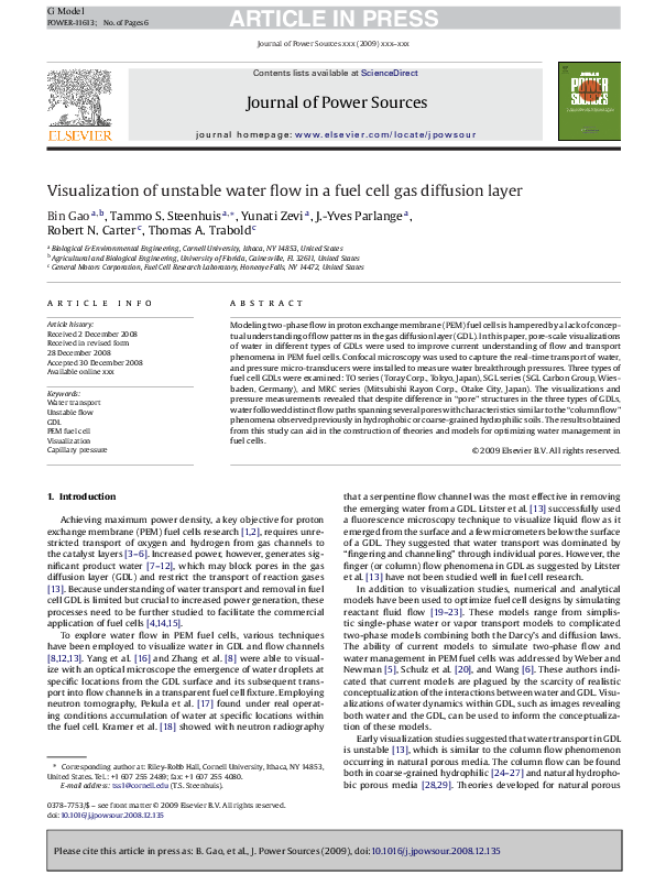 (PDF) Visualization of unstable water flow in a fuel cell gas diffusion ...