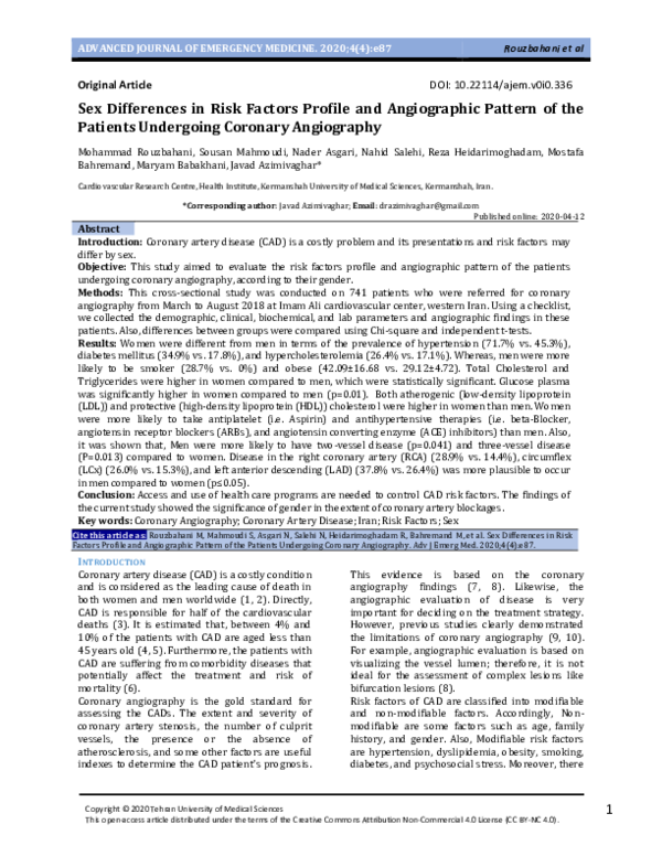 (PDF) Sex Differences in Risk Factors Profile and Angiographic Pattern ...