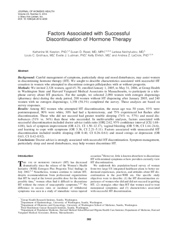 (PDF) Factors Associated with Successful Discontinuation of Hormone Therapy