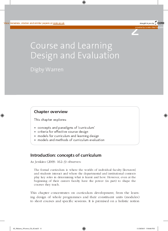 (PDF) Course and learning design and evaluation
