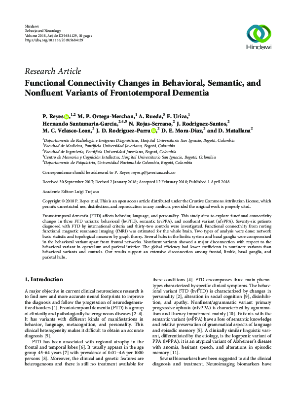 (PDF) Functional Connectivity Changes in Behavioral, Semantic, and ...
