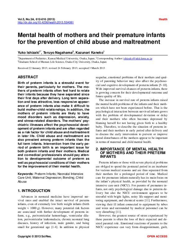 (PDF) Mental health of mothers and their premature infants for the ...
