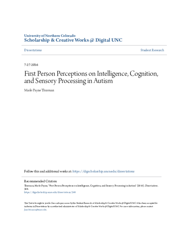 (PDF) First Person Perceptions on Intelligence, Cognition, and Sensory