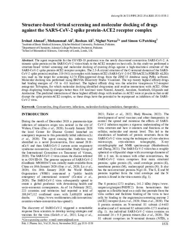 (PDF) Structure-based virtual screening and molecular docking of drugs ...