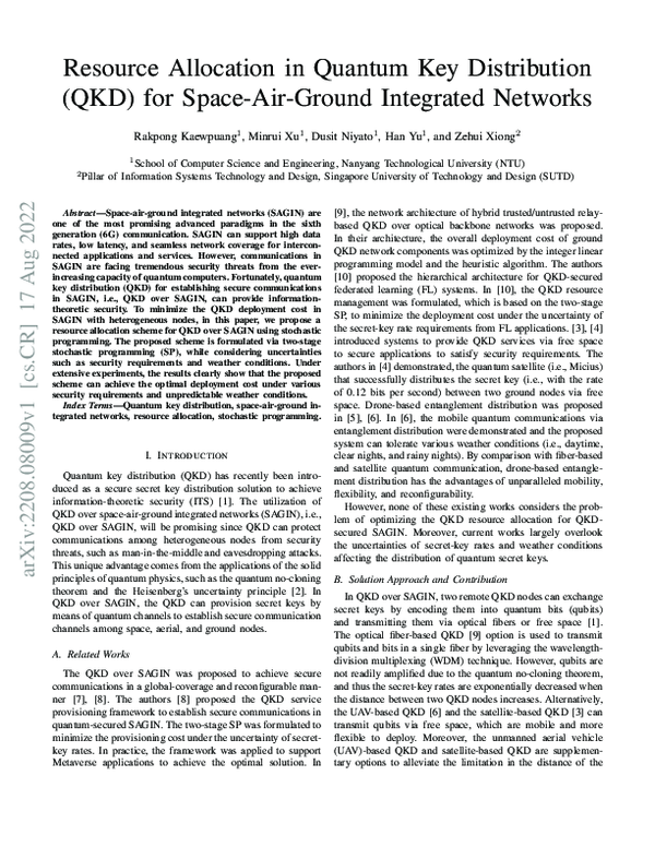 (PDF) Resource Allocation in Quantum Key Distribution (QKD) for Space ...