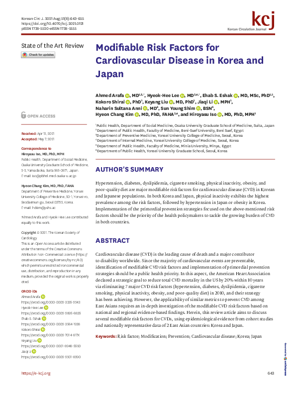 (PDF) Modifiable Risk Factors for Cardiovascular Disease in Korea and Japan