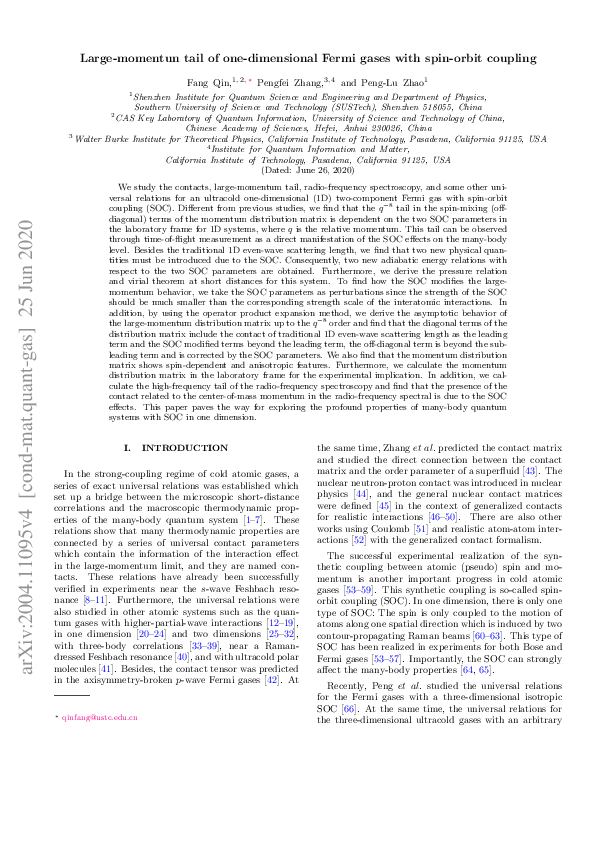 (PDF) Large-momentun tail of one-dimensional Fermi gases with spin ...