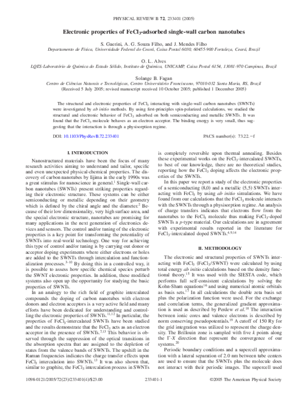 (PDF) FeCl3 Interaction with Carbon Nanotubes