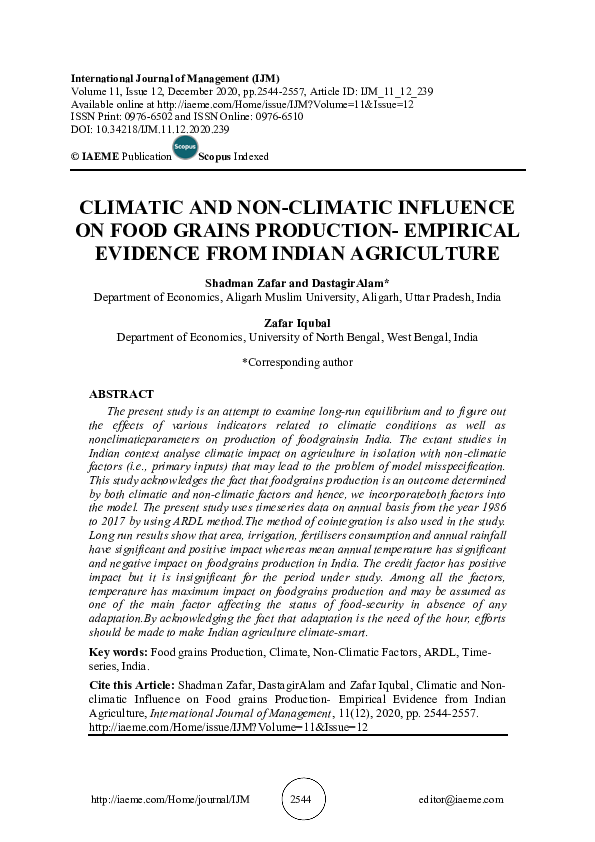 (PDF) Climatic and NonClimatic Influence on Food Grains Production