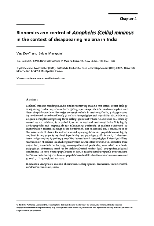 (PDF) Bionomics and control of Anopheles (Cellia) minimus in the ...
