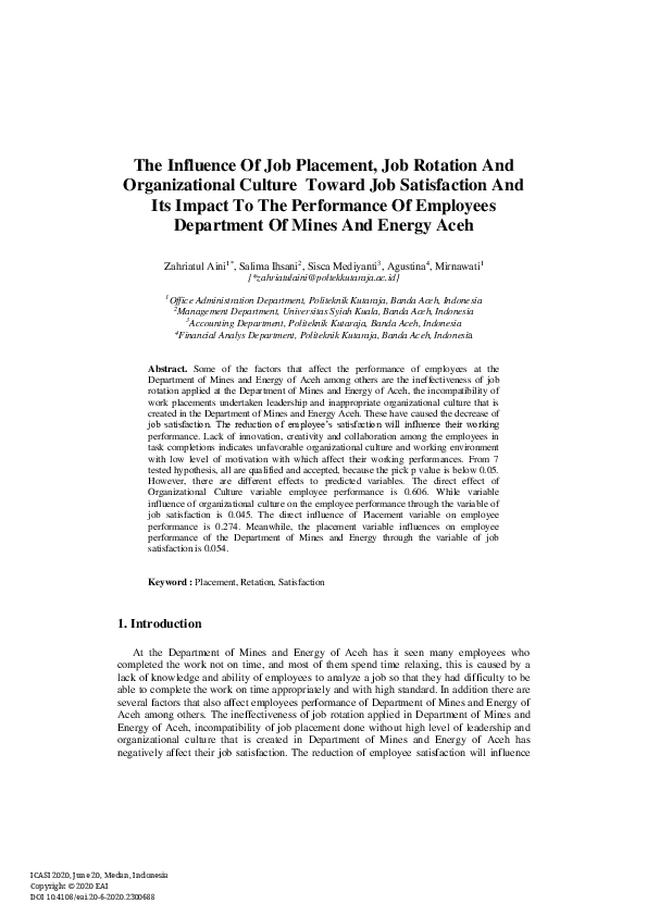 (PDF) The Influence Of Job Placement, Job Rotation And Organizational ...