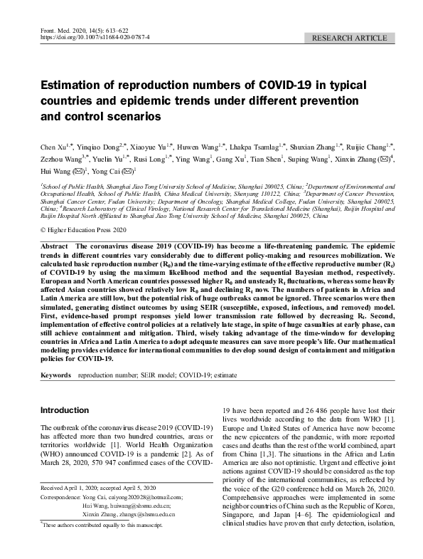 (PDF) Estimation of reproduction numbers of COVID-19 in typical ...
