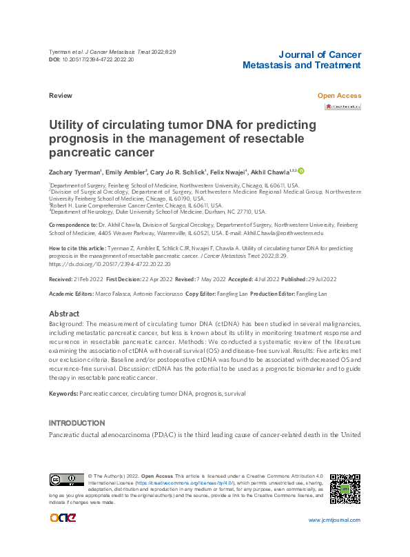 (PDF) Utility of circulating tumor DNA for predicting prognosis in the ...