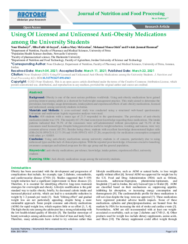 (PDF) Using of licensed and unlicensed anti-obesity medications among ...