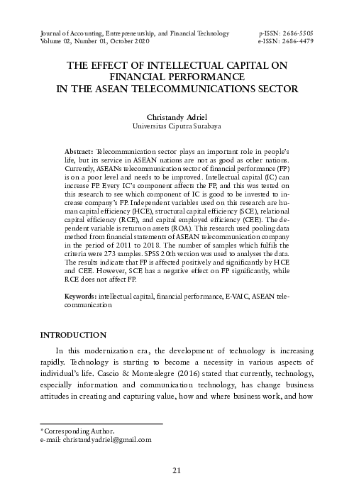 (PDF) The Effect of Intellectual Capital on Financial Performance in ...