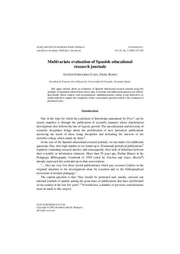 (PDF) Multivariate evaluation of Spanish educational research journals