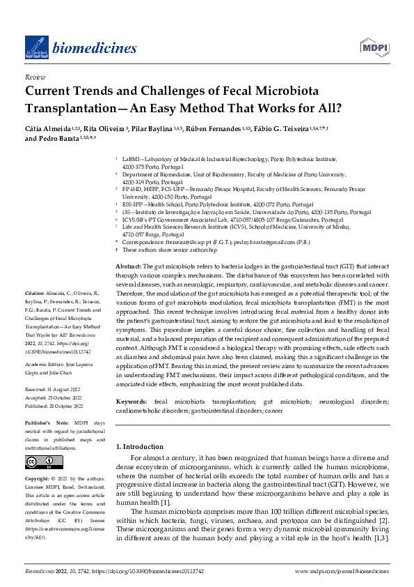 (PDF) Current Trends and Challenges of Fecal Microbiota Transplantation ...
