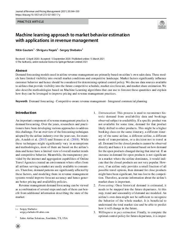 (PDF) Machine learning approach to market behavior estimation with ...