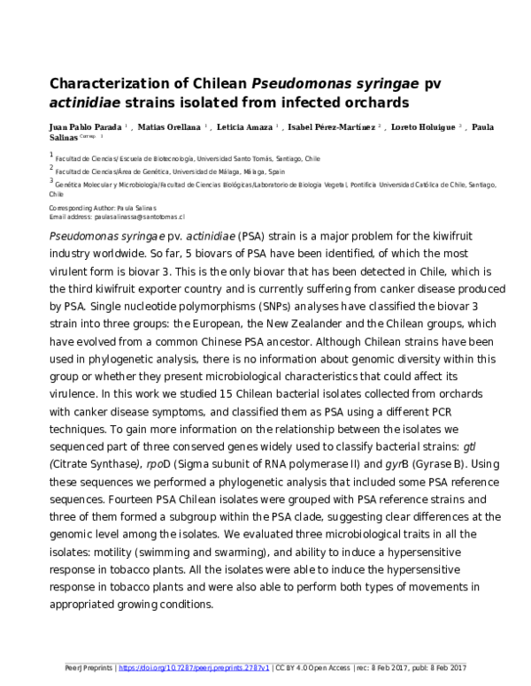 (PDF) Characterization of Chilean Pseudomonas syringae pv actinidiae ...