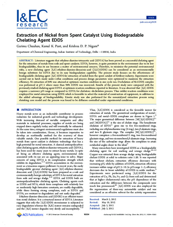 (PDF) Extraction of Nickel from Spent Catalyst Using Biodegradable ...
