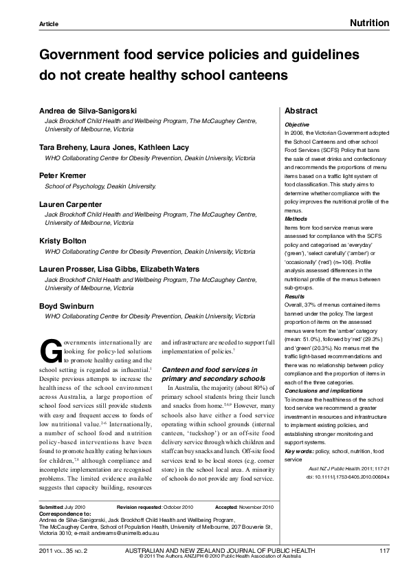 (PDF) Government food service policies and guidelines do not create