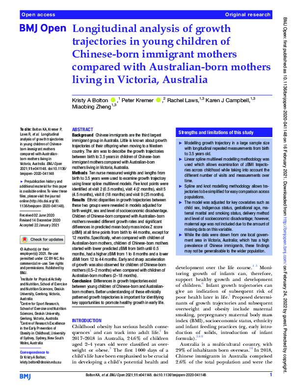 (PDF) Longitudinal analysis of growth trajectories in young children of ...
