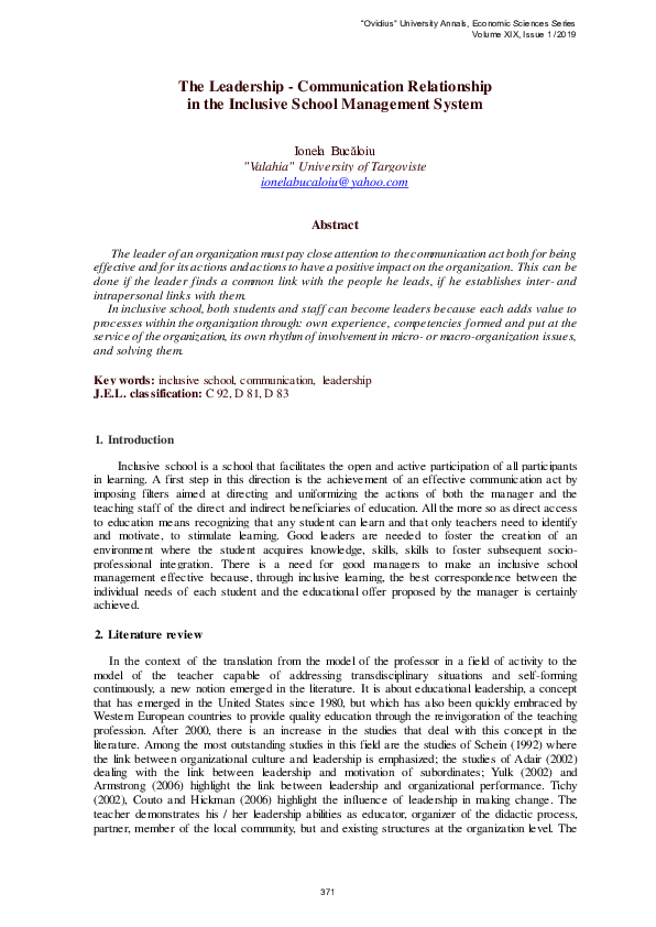 (PDF) The Leadership - Communication Relationship in the Inclusive ...