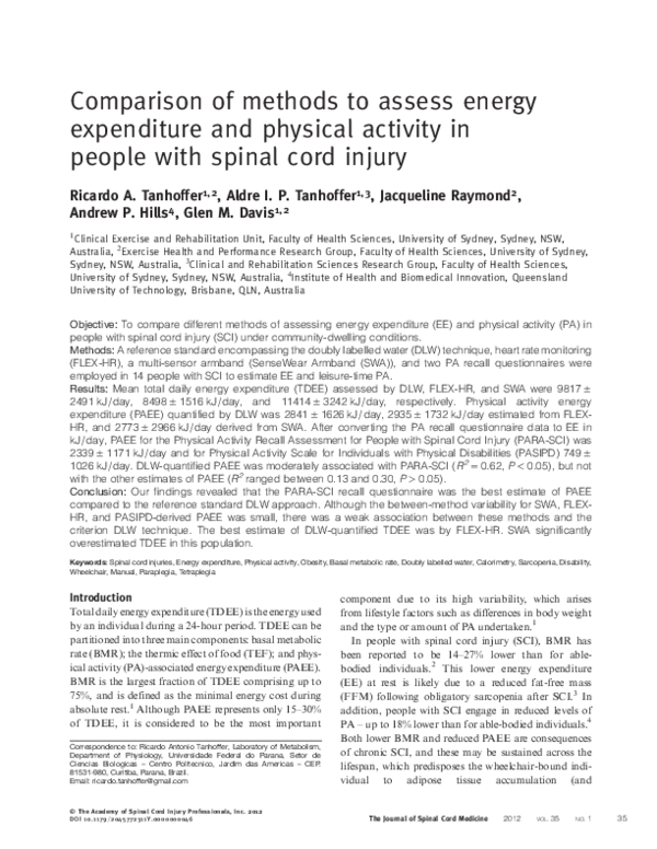 (PDF) Comparison of methods to assess energy expenditure and physical ...