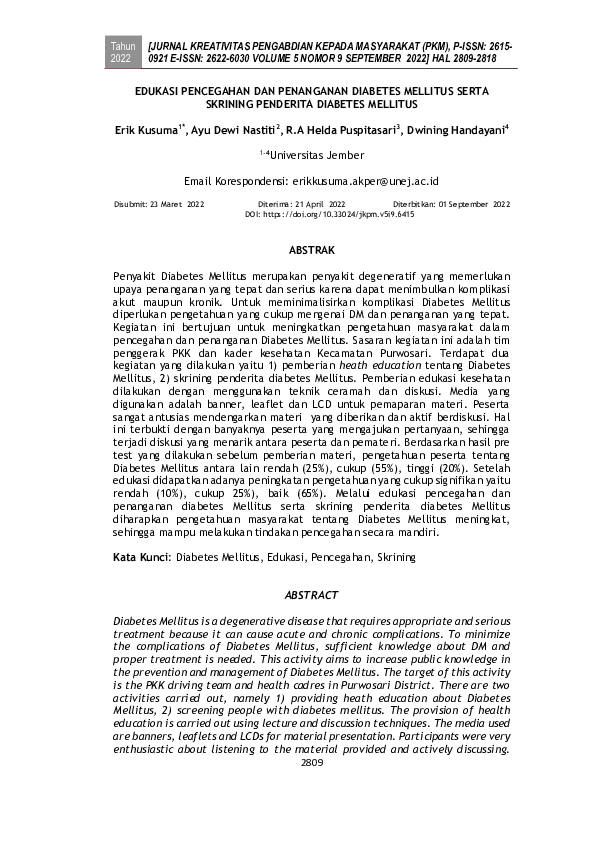 (PDF) Edukasi Pencegahan dan Penanganan Diabetes Mellitus Serta ...