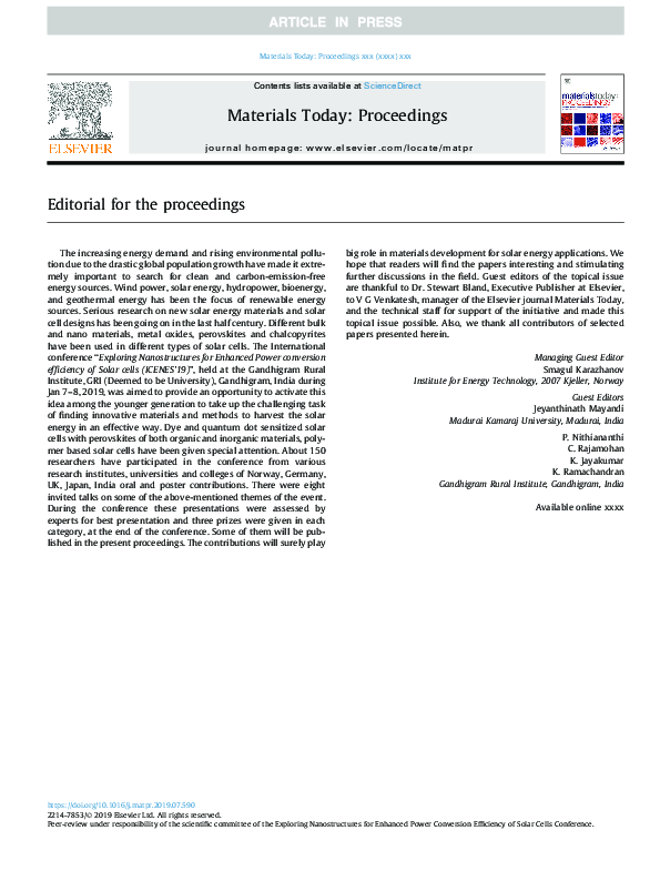 (PDF) Editorial for the proceedings