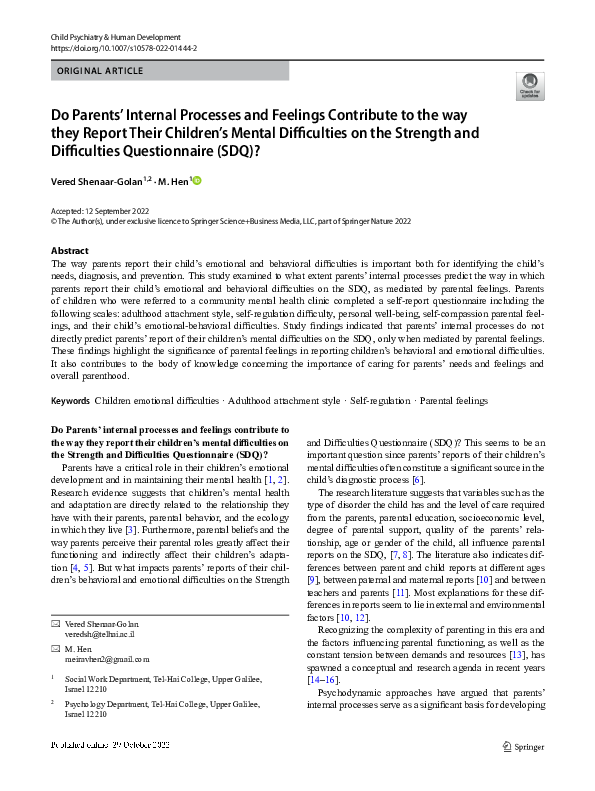(PDF) Do Parents’ Internal Processes and Feelings Contribute to the way ...