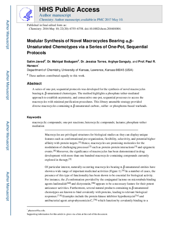 (PDF) Modular Synthesis of Novel Macrocycles Bearing α,β-Unsaturated ...