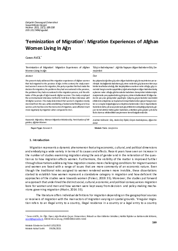 (PDF) ‘Feminization of Migration’: Migration Experiences of Afghan ...