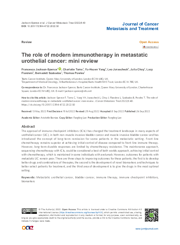 (PDF) The role of modern immunotherapy in metastatic urothelial cancer ...