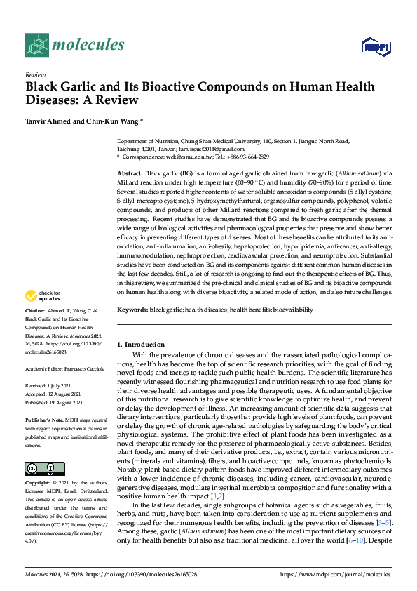 (PDF) Black Garlic and Its Bioactive Compounds on Human Health Diseases ...