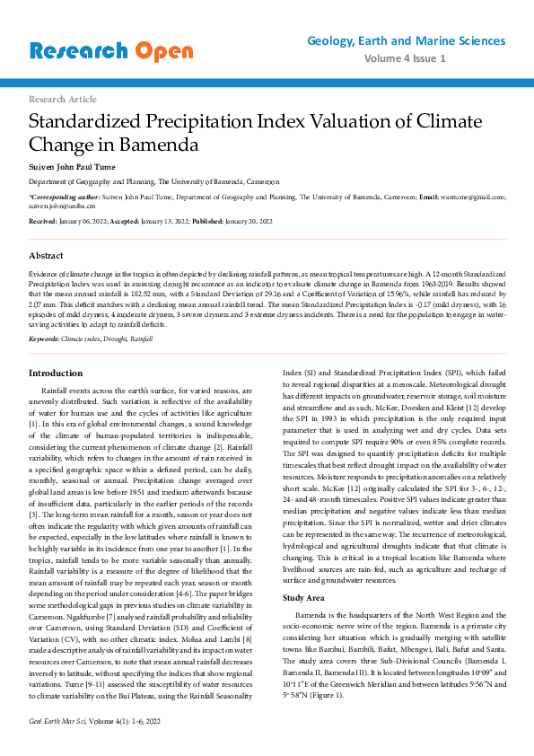 (PDF) Standardized Precipitation Index Valuation of Climate Change in ...